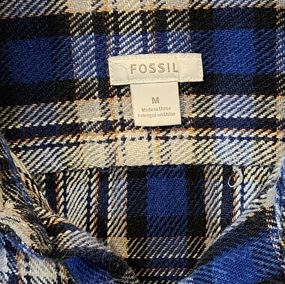 Fossil Heavyweight Flannel Shirt Men’s L Blue Beige Plaid Button-Down Cotton - Picture 6 of 7